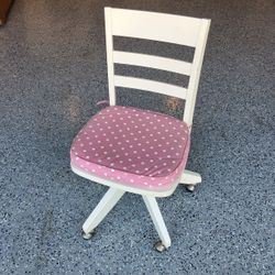 Pottery Barn White Chair With Pink Polka Dot Cushion