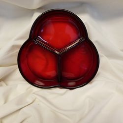 Vintage Red Glass Divided Dish