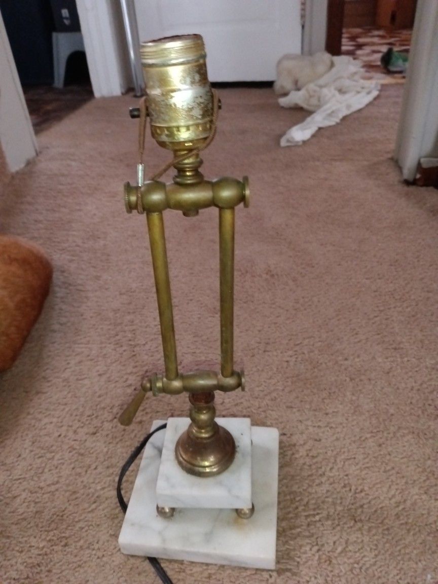 Mid Century Era Brass and Italian Marble Adjustable Desk / Piano Lamp 