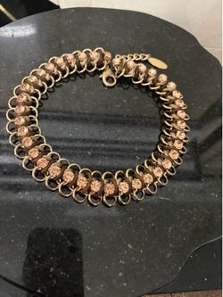 Chico’s gold-tone chain necklace sparkling pinkish-champagne rhinestones 19”L