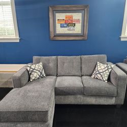 Brand New Artisanal Charcoal Grey Chaise Sofas 