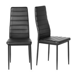 Homy Casa ANN 2PC High Back Dining Chairs, Padded Fabric Seats with Black Metal Legs, Black