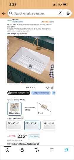Miuara 27x19 Fireclay Kitchen Sink Glossy White