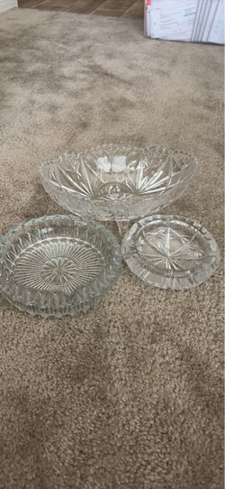 Clear Cut Glass Bowl and Dish Set
