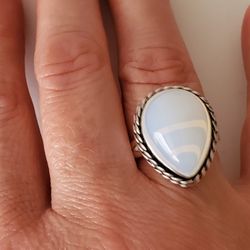 Moonstone Ring in Tibetan Silver Sizes 6 7 8