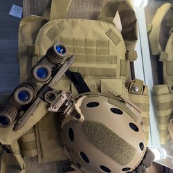 Expandable Tactical Molle 6094  Vest and helmet with night vision goggles non-functional movie props