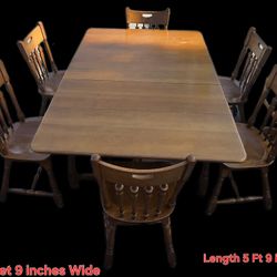 Solid Wood Expandable Dining Table Set with 6 Chairs – Drop Leaf + Extension