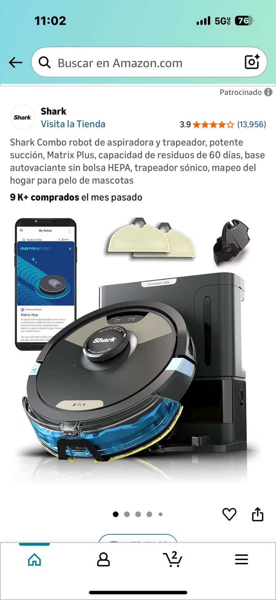 Shark Combo robot de aspiradora y trapeador, potente succión, Matrix Plus, capacidad de residuos de 60 días, base autovaciante sin bolsa HEPA, trapead