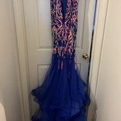 Royal Blue Prom Dress With Rose Gold Accents 