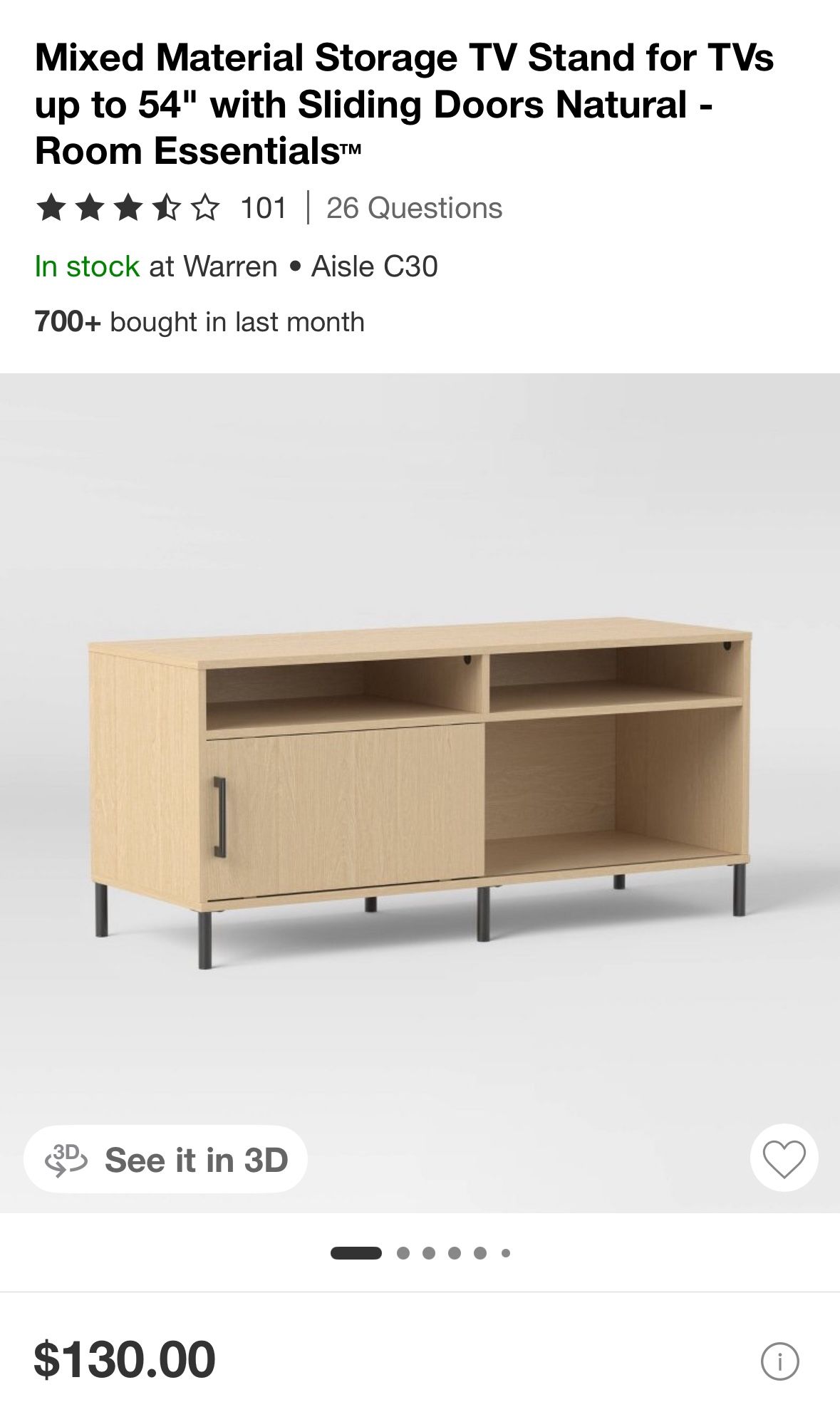 Mixed Material Storage TV Stand for TVs up to 54" with Sliding Doors Natural - Room Essentials™