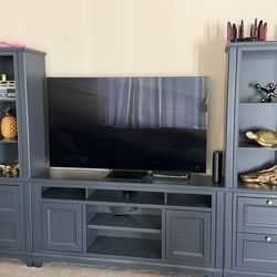 3-Piece Entertainment Center – Dark Blue with Gold Knobs (TV Not Included)