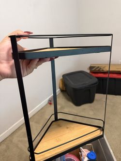 2-Tier Corner Shelf – Metal & Wood Modern Display Rack 