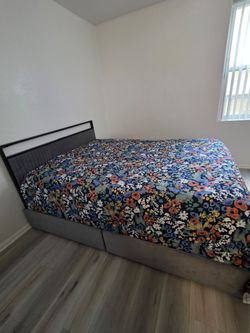 Queen Bed Frame with Upholstered Headboard