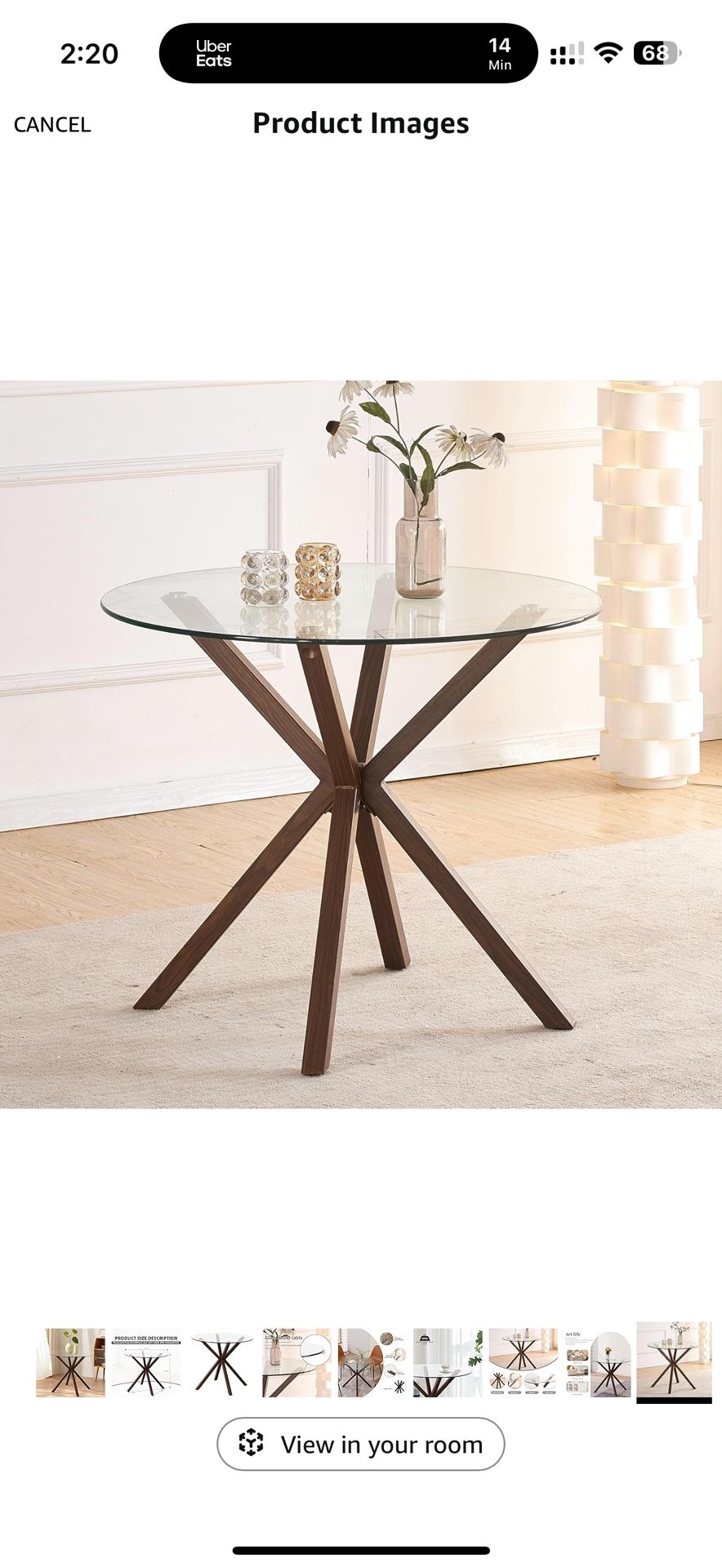 Stylish Glass Round Dining Table With Two Velvet Chairs
