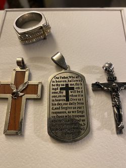 3 Stainless Steel Crosses And 1 Ring