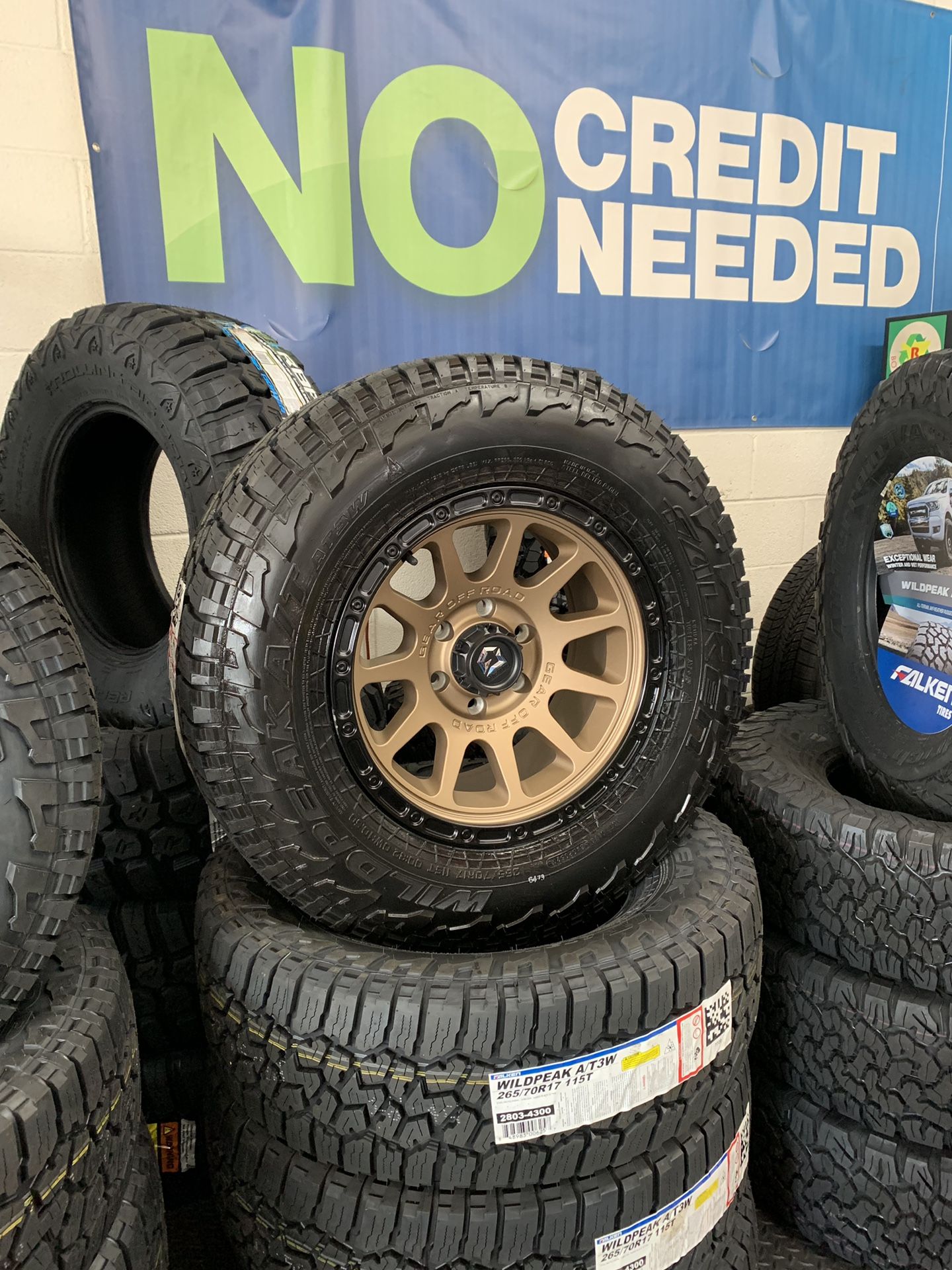 17 x 8 1/2 Gear off road bronze 6-5.5 6-135 Chevy-Ford zero offset-265 7017 Falken wild peak AT3 tires