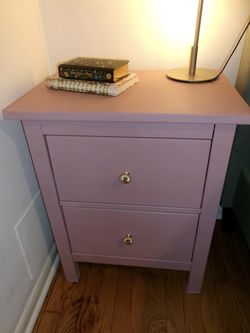 Pink 2-Drawer Nightstand w Gold Knobs