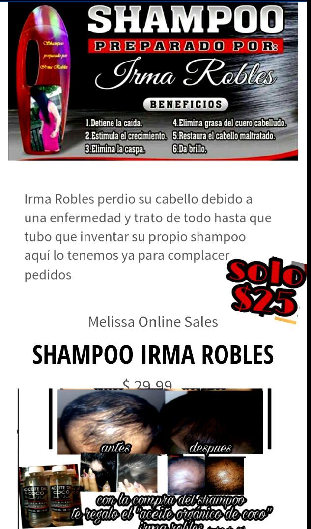 Shampoo preparado de Irma Robles