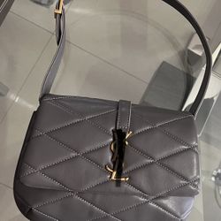 Gray Leather Shoulder Bag 