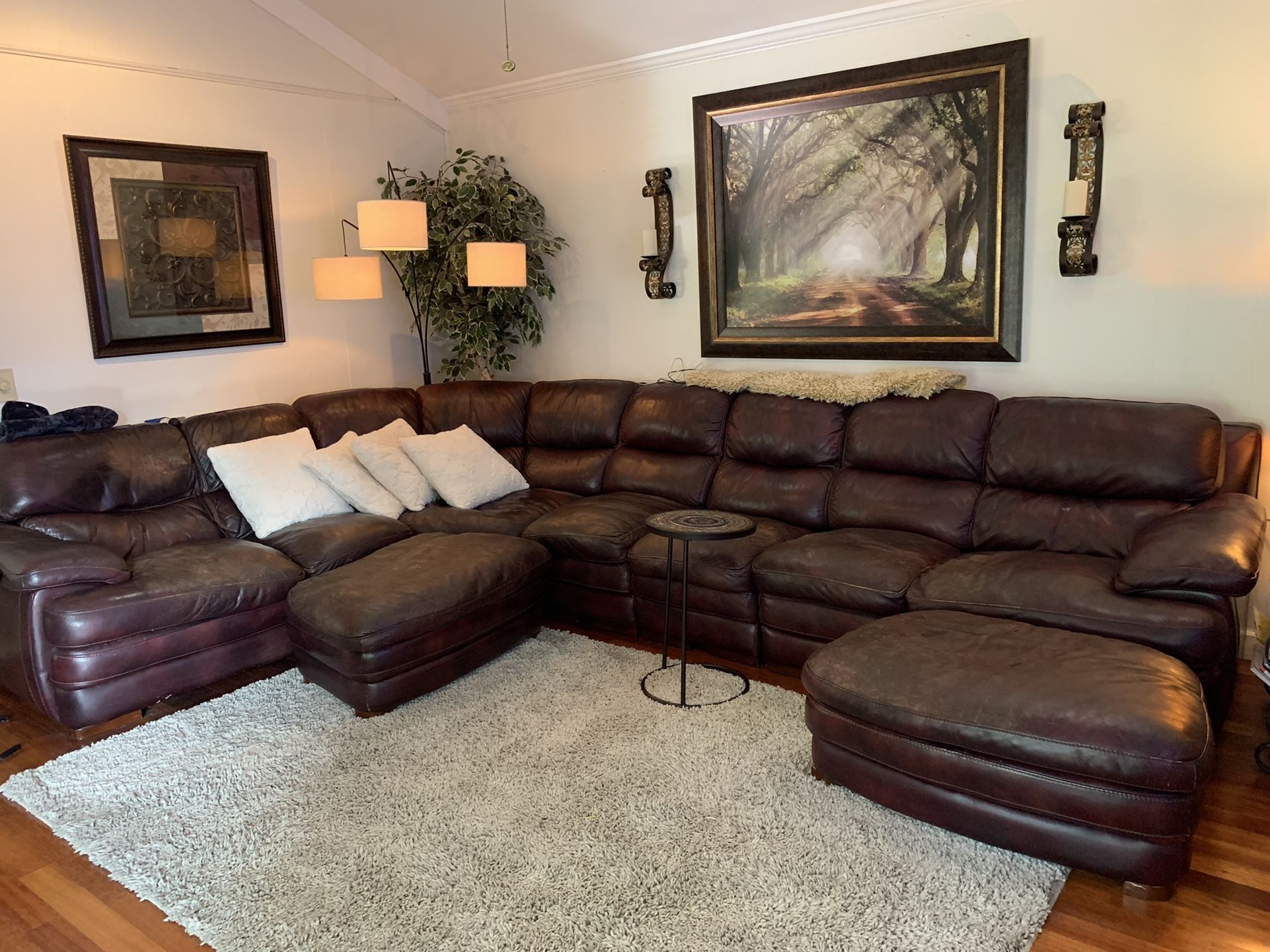 Mahagony  leather sectional  For large living area!