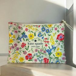 Kate Spade Floral Canvas Cosmetic Pouch, NWOT