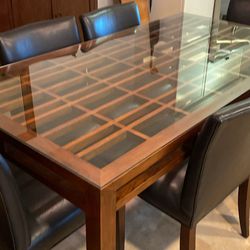 Dining Table w/Six Leather Chairs