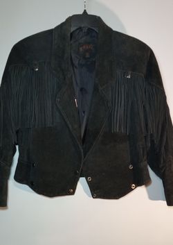 Ladie's Genuine Leather Black Fringe Jacket Sz S