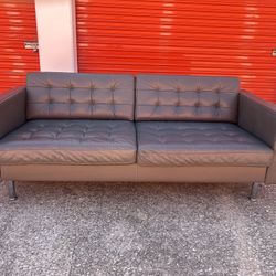 IKEA Top-Grain Leather Sofa – Modern Gray In Good Condition