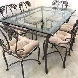 Dining Room Table / Dining Table With 6 Chairs CUSTOM MADE Rose Powder Coated Iron With Beveled Glass Table Top