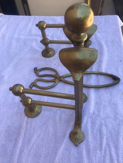 2 Brass Antique Fireplace Irons & Tongue