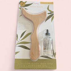 Grass Roots Wooden Body Gua-Sha & Lavender Oil Set 4 oz