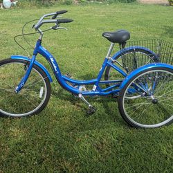 Schwinn Meridian Adult Tricycle in Bright Blue - 26" Wheels with Large Rear Basket