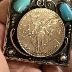 A 999 Mexican Belt Buckle With Two Beautiful Turquoises 