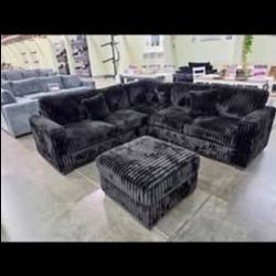 4 Pc Black Color Sectional Sofa Set With Ottoman