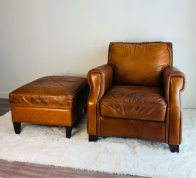 Cognac Leather Club Chair & Ottoman FREE DELIVERY