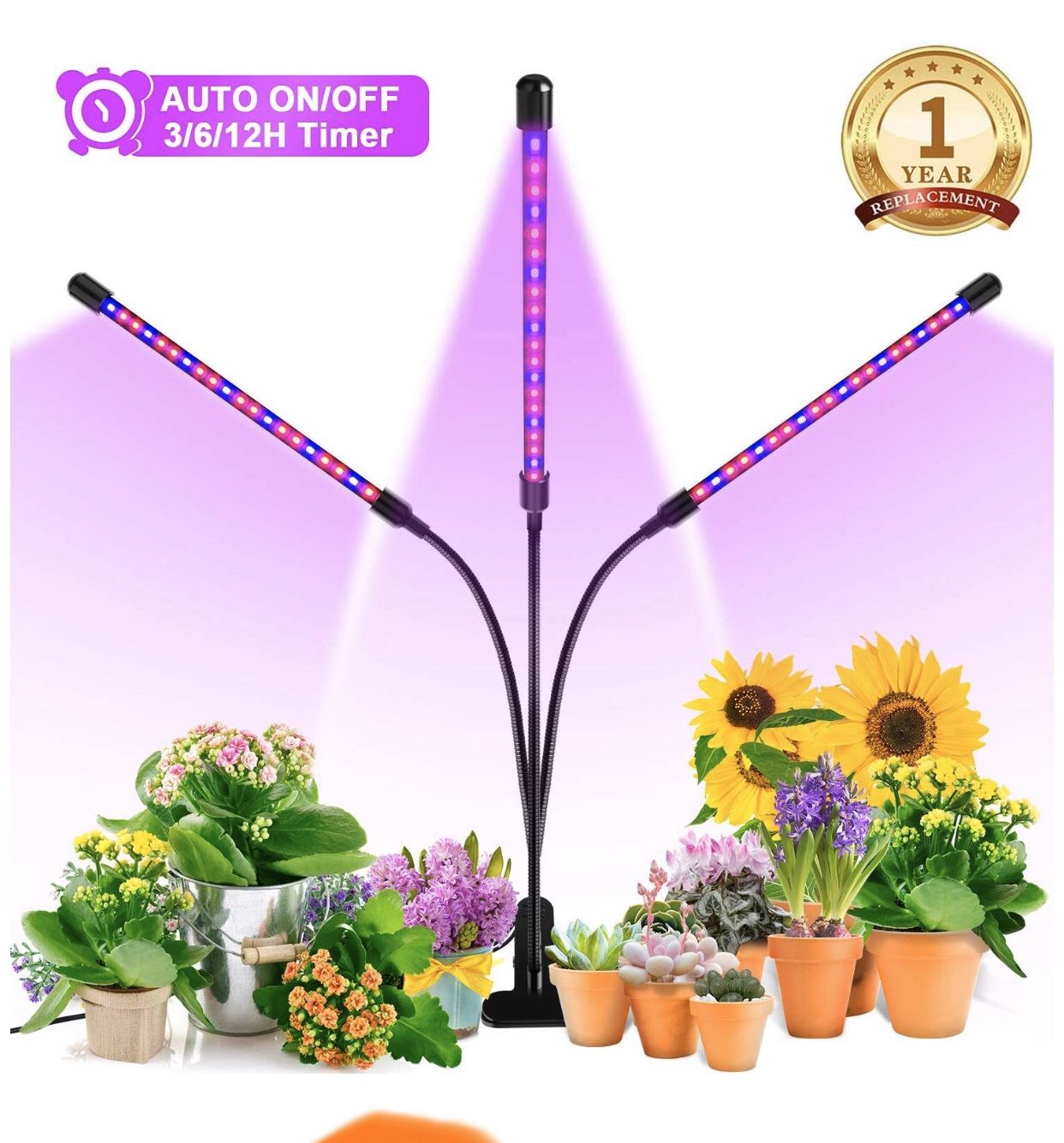 Grow Light, Ankace 2019 Upgraded Version 60W Tri Head Timing 60 LED 5 Dimmable Levels Plant Grow Lights for Indoor Plants with Red Blue Spectrum, Adj