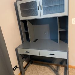 Grey Desk With Shelves Storage Workspace