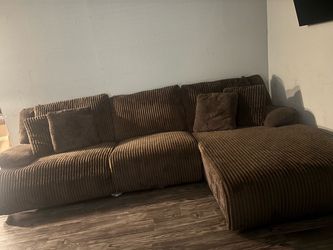 Brown Corduroy Sectional Sofa with Chaise