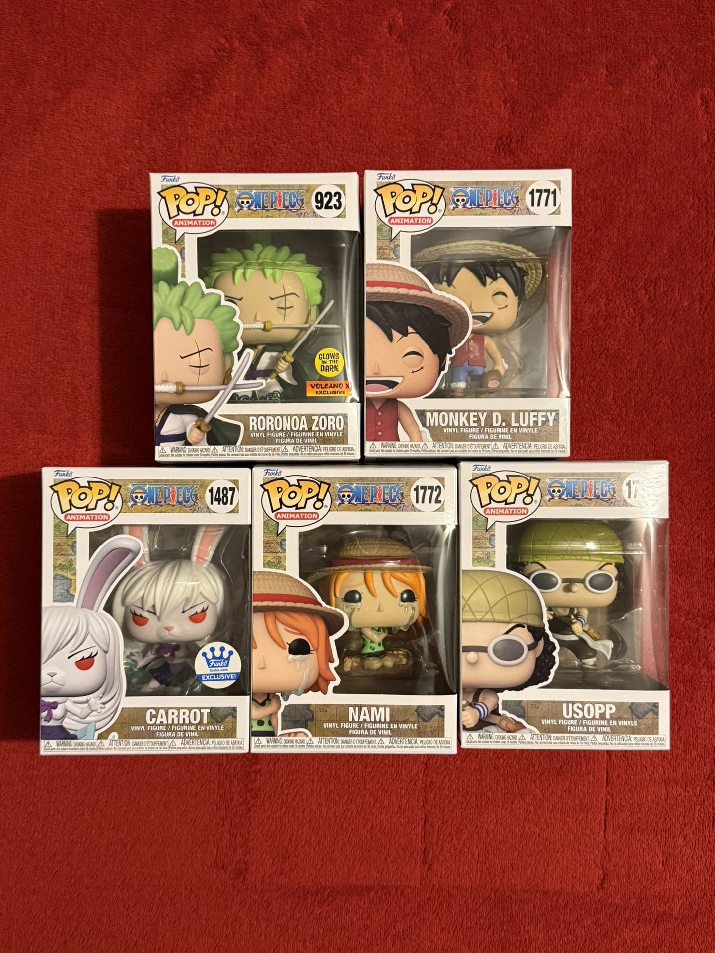 Funko Pop Animation One Piece Luffy Zoro Nami Usopp Carrot Bundle.