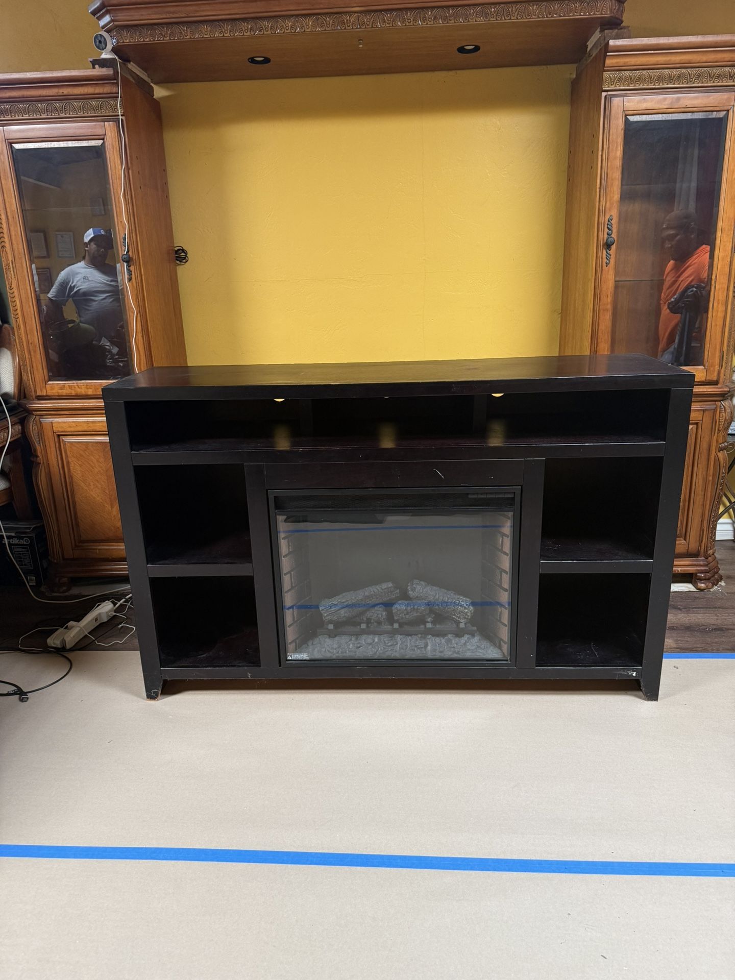 Black Media Console with Electric Fireplace
