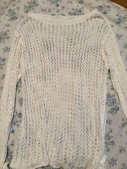 Off the shoulder cream open knit women’s sweater
