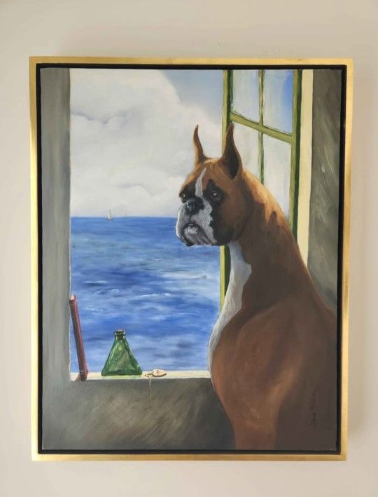 Original Portrait of Boxer Dog Painting Framed