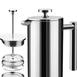 French Press Coffee Maker 20oz, Stainless Steel French Press Coffee, 4 Filter Heat Resistant Double Insulated, Rust-Free, Food Grade, Dishwasher Safe