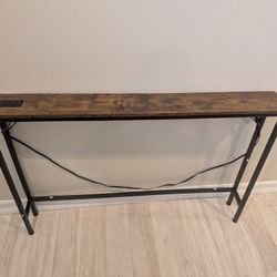Wood And Metal Console Table With Electrical Outlets