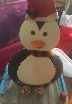 metal christmas penguin , lights up