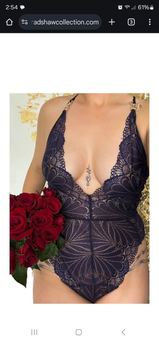 Navy "Athena" Lingerie Bodysuit M