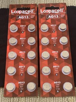 2 10 Pack Loopacell AG13, LR44, 357 1.5V Batteries