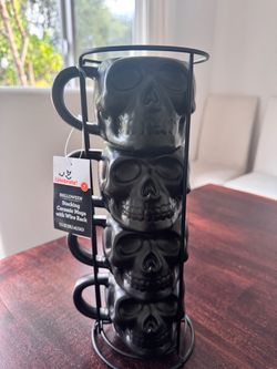 Halloween Skull Stacking Mugs with Wire Rack