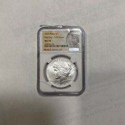 2023 Peace Silver Dollar MS70 First Day Issue Broken Case FUN Show Rare Edition 