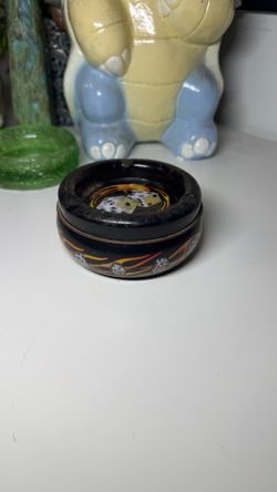 Y2K 2000s Black And Orange Flame Dice All Over Print Metal Ashtray